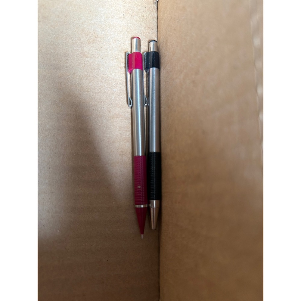 Vintage Style Metal Mechanical Pencil and Ballpoint Pen Set Pink Black Grip
